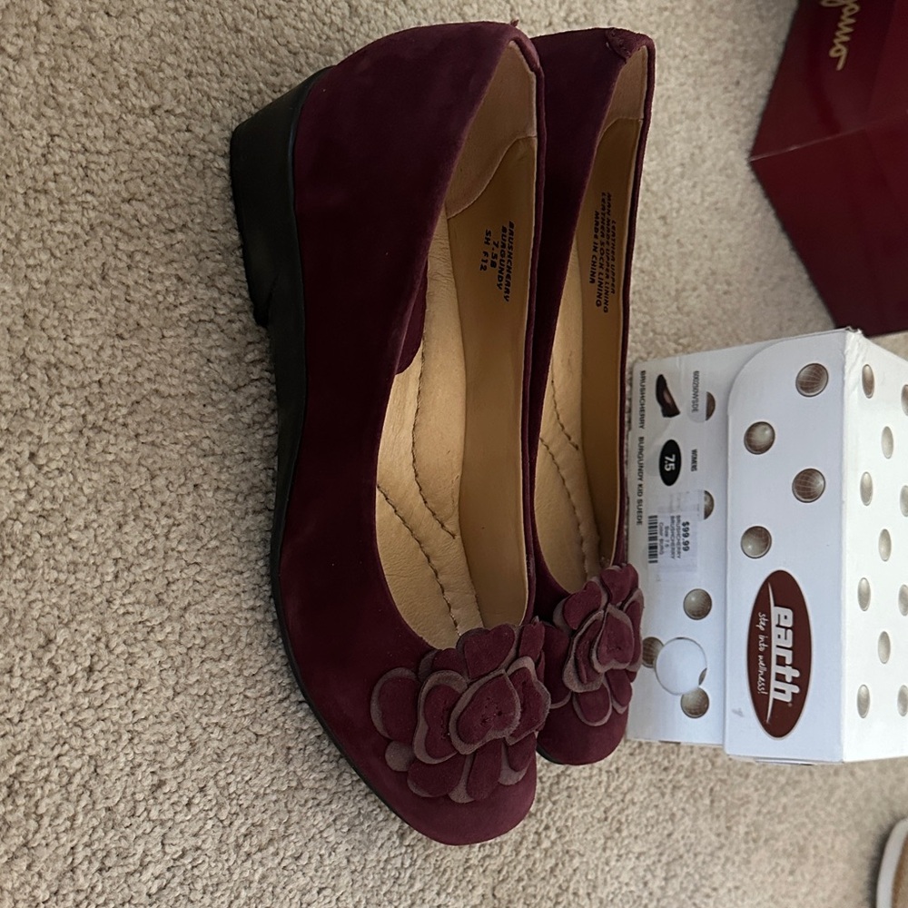 Earth Burgundy Suede Floral Ballet Flats - Picture 5 of 5